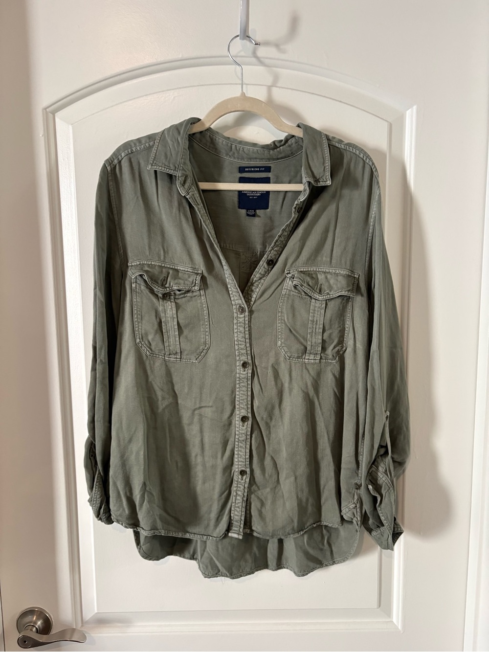 American Eagle Olive Green Utility Button-Up Shirt